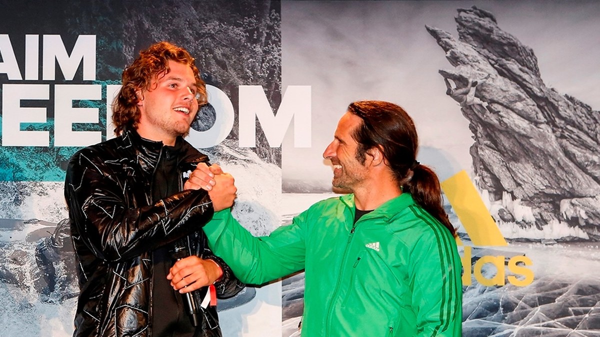 Adrian Mattern with Alexander Huber at Claim Freedom event